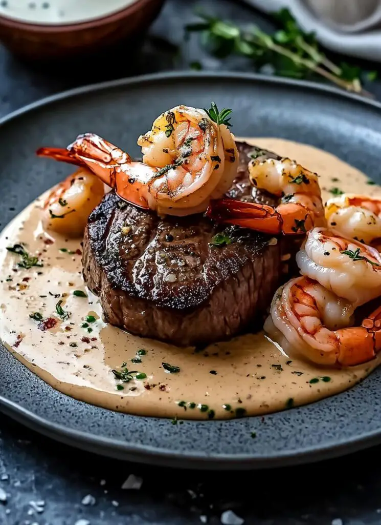 Filet Mignon with Shrimp and Lobster Cream Sauce
