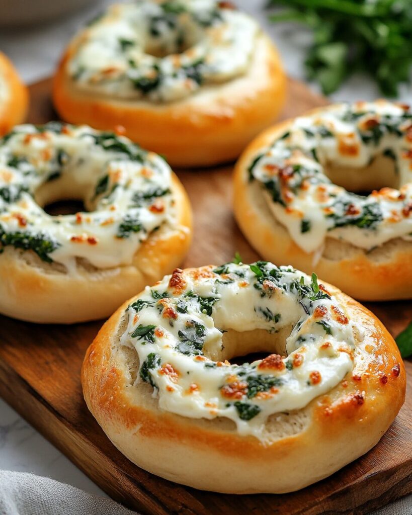 Cheesy Spinach-Artichoke Bagels
