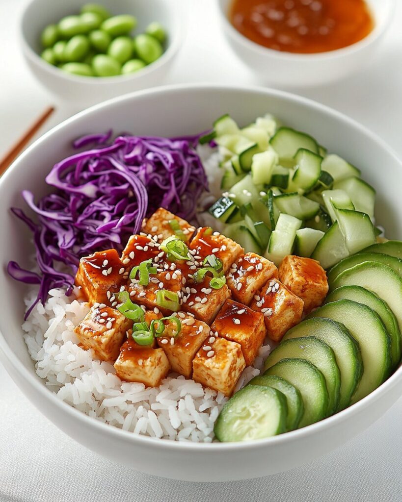 Teriyaki Tofu & Sesame Avocado Rice Poké Bowl