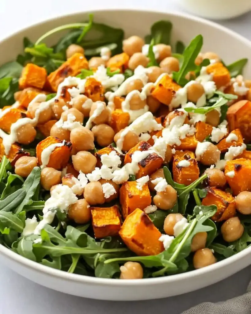 Roasted Sweet Potato Chickpea Salad with Tahini Dressing