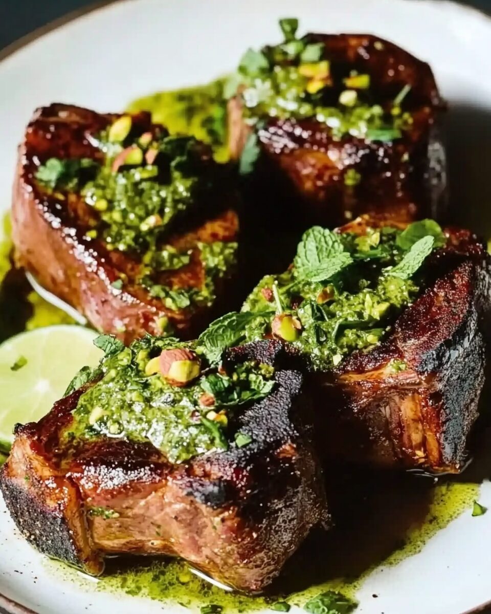 Lamb Loin Chops with Minty Pistachio Butter