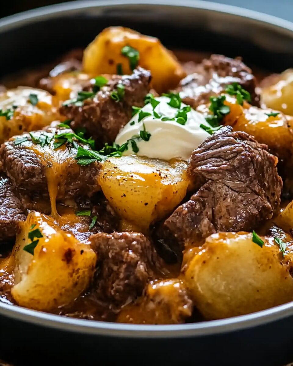 Crockpot Loaded Steak and Potato Bake