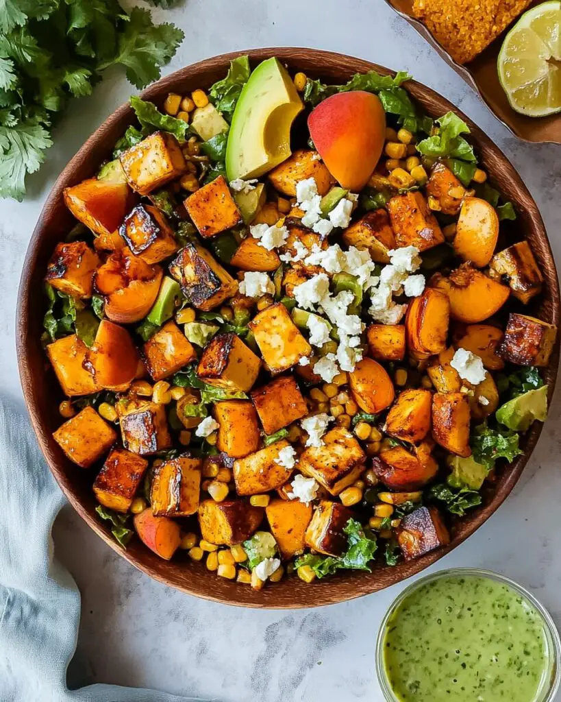 Chipotle Tofu, Peach, and Corn Salad