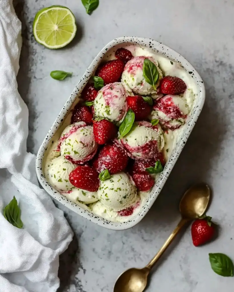Roasted Strawberries & Lime Basil Ice Cream