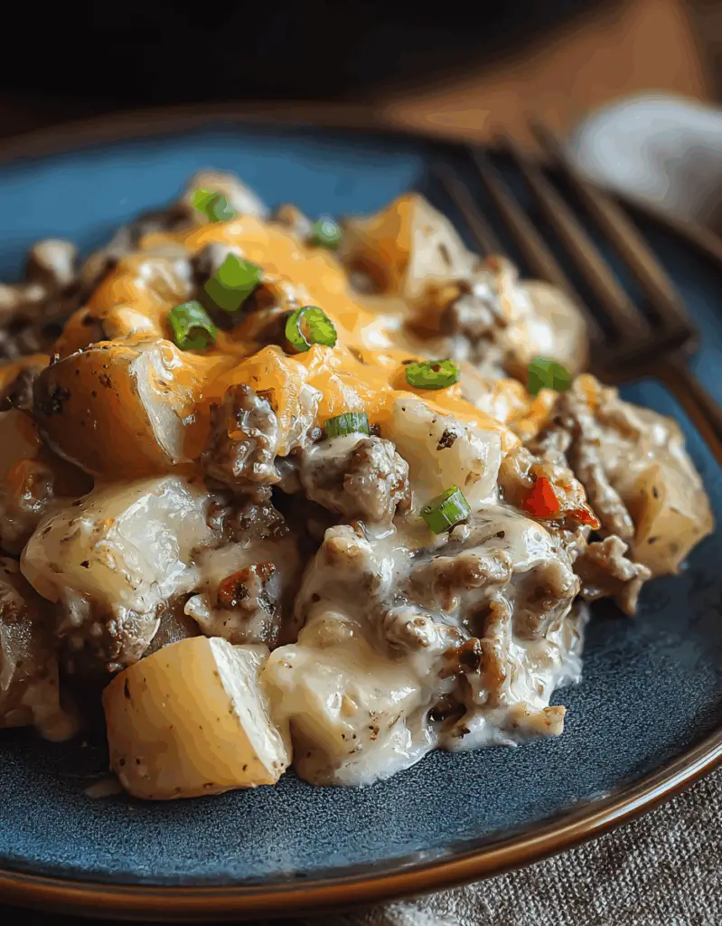 Crockpot Cheesesteak Potato Casserole