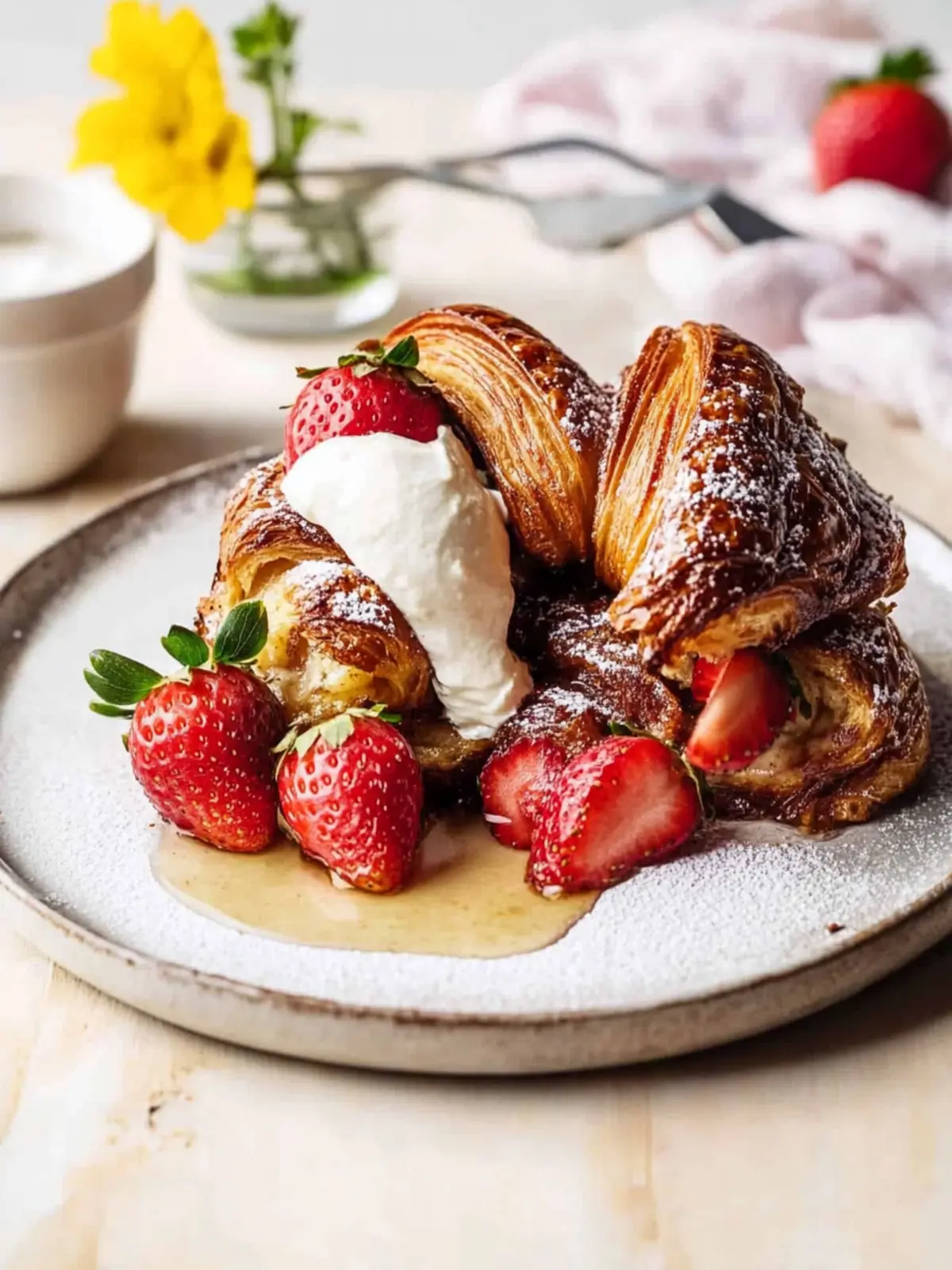 Decadent Strawberry & Cream Croissant French Toast Delight 4 Strawberry & Cream Croissant French Toast