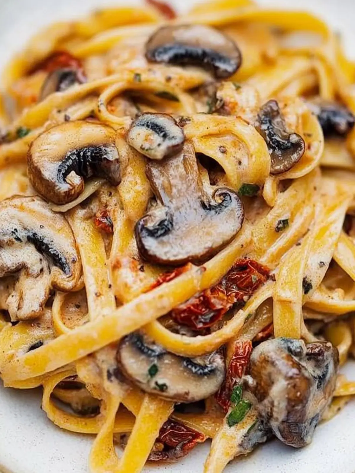 Sun-Dried Tomato and Mushroom Pasta: A Garlic & Basil Delight 5 Sun dried tomato and mushroom pasta in a garlic and basil sauce