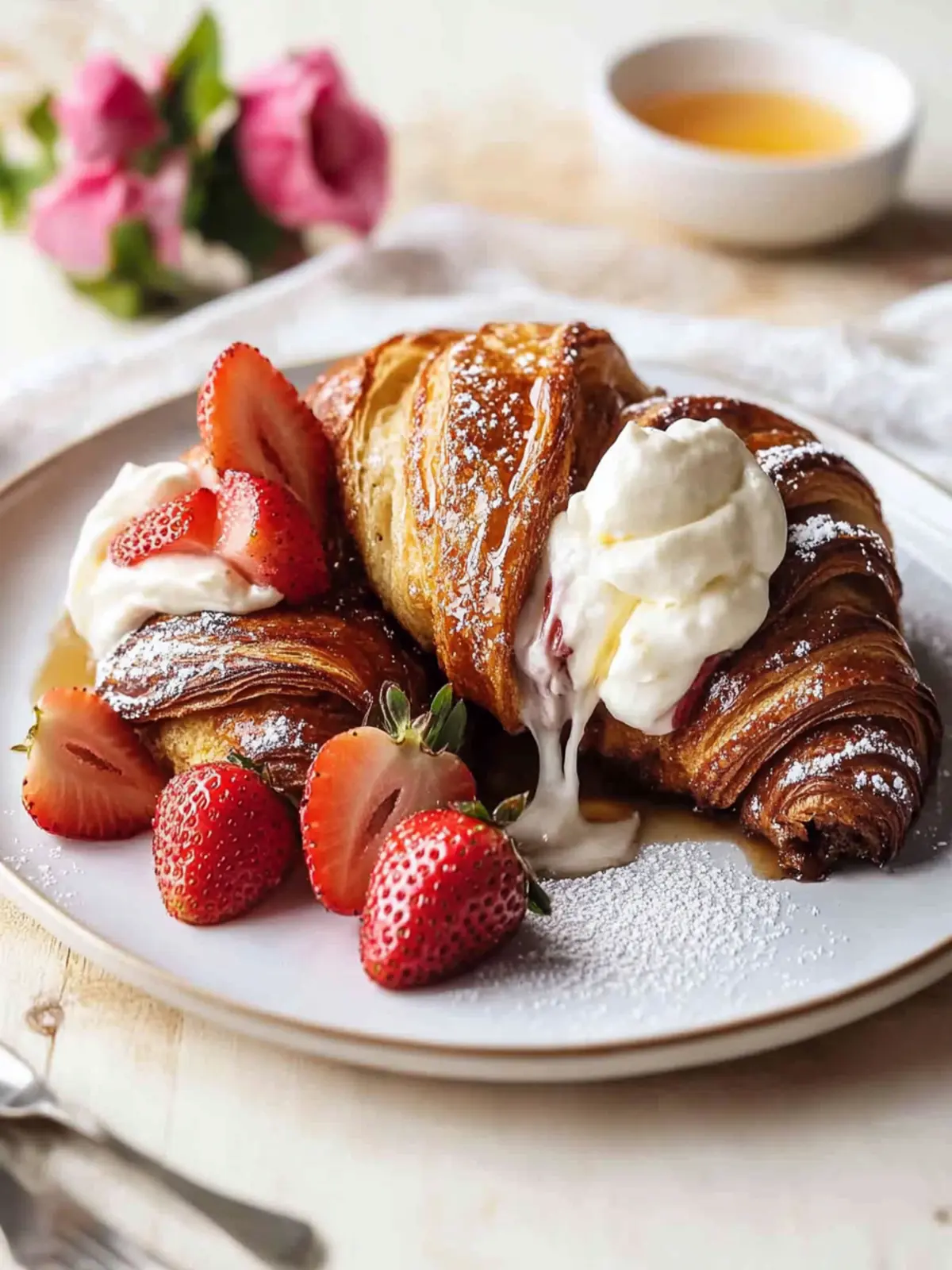 Decadent Strawberry & Cream Croissant French Toast Delight 2 Strawberry & Cream Croissant French Toast