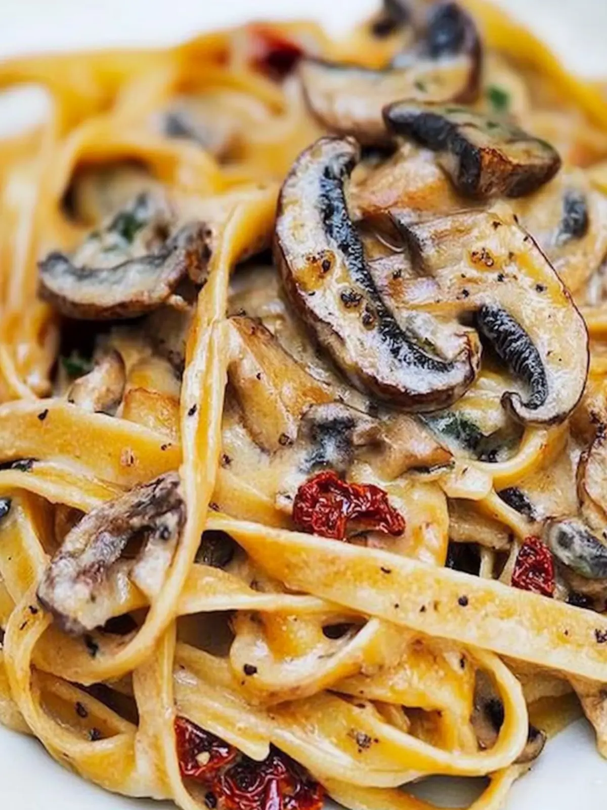 Sun-Dried Tomato and Mushroom Pasta: A Garlic & Basil Delight 2 Sun dried tomato and mushroom pasta in a garlic and basil sauce