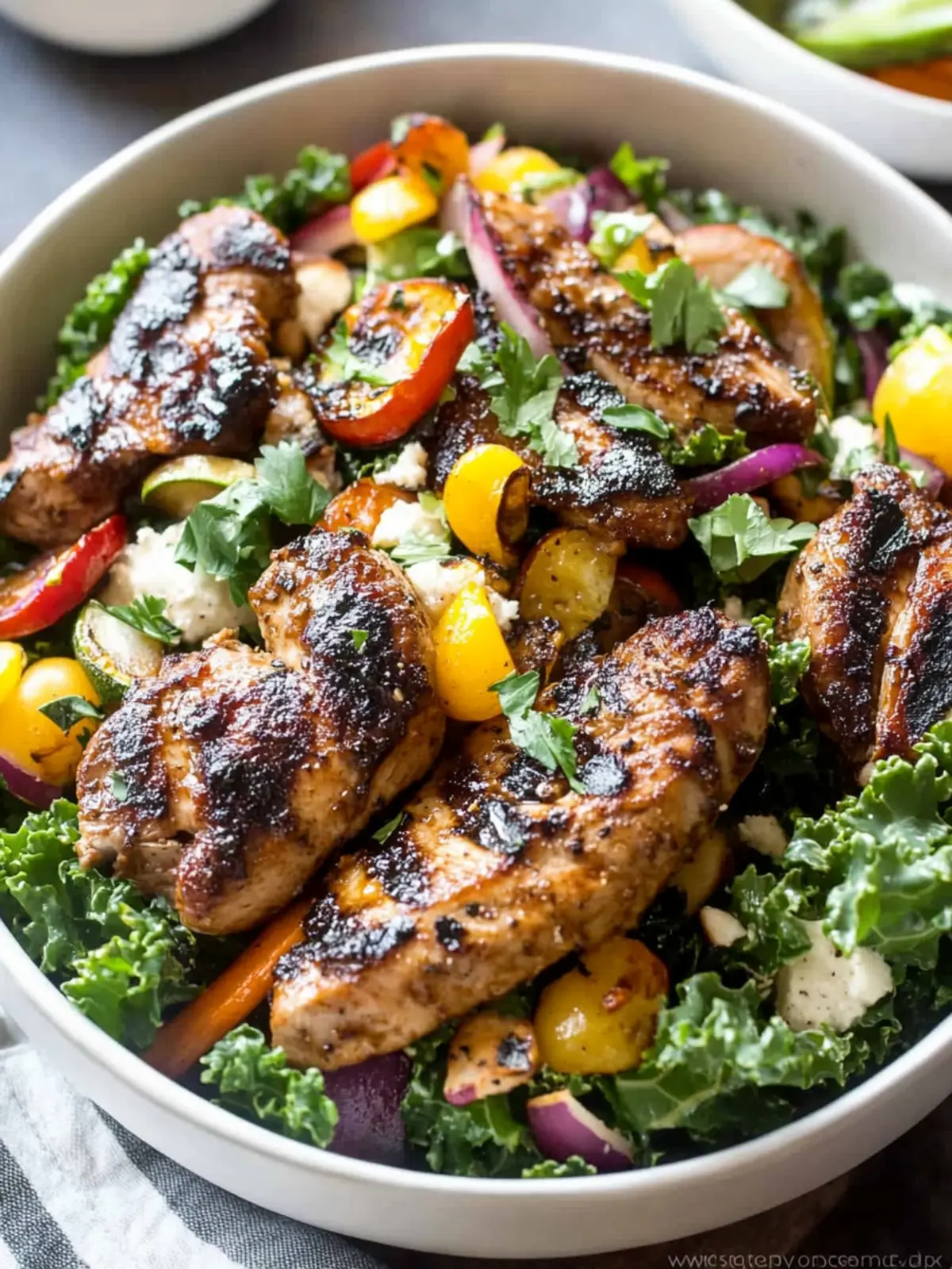 Juicy Pollo Asado with Charred Vegetable Kale Salad Delight 3 Pollo Asado and Charred Vegetable Massaged Kale Salad