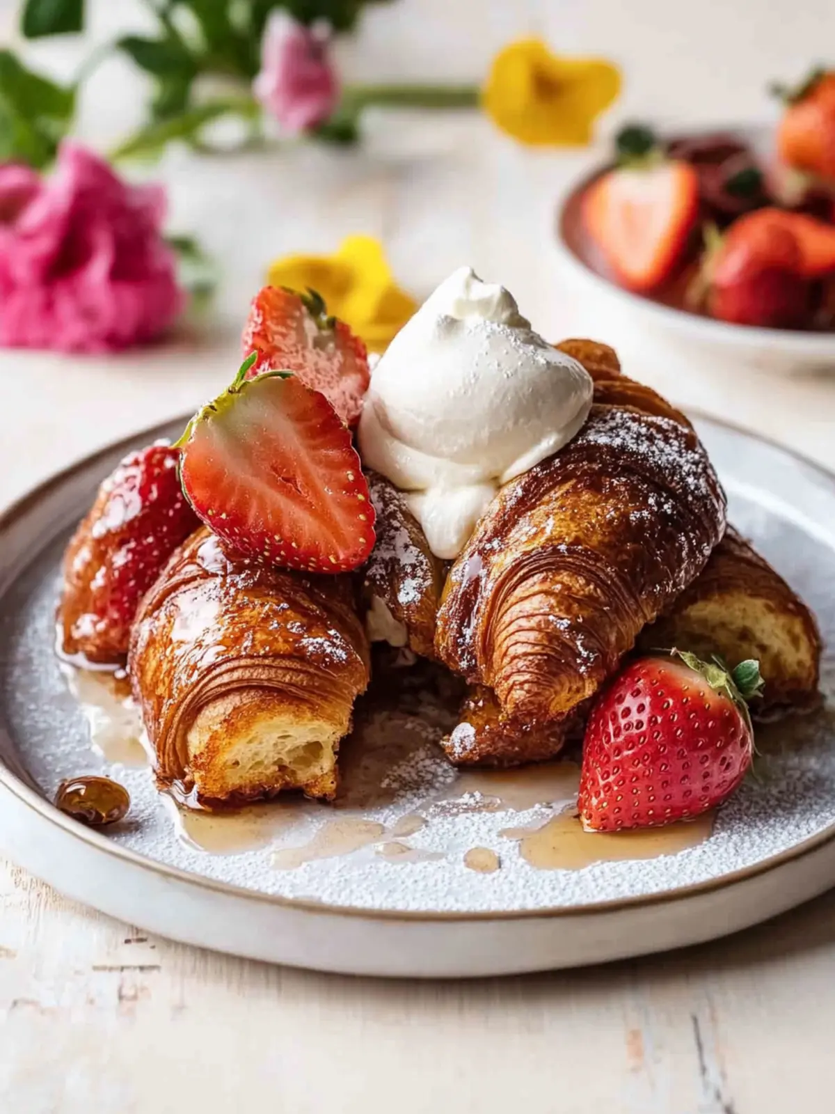 Decadent Strawberry & Cream Croissant French Toast Delight 3 Strawberry & Cream Croissant French Toast