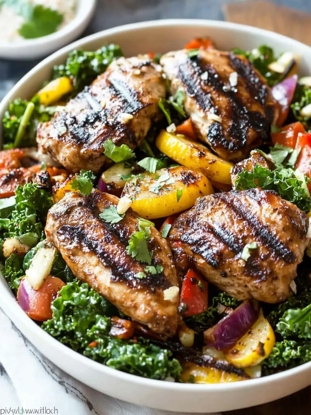 Juicy Pollo Asado with Charred Vegetable Kale Salad Delight 4 Pollo Asado and Charred Vegetable Massaged Kale Salad