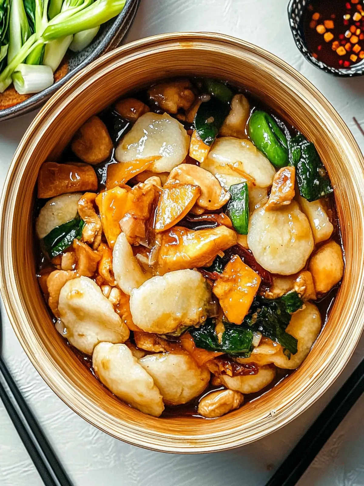 Savor Stir Fried Shanghai Rice Cakes with Chicken & Veggies 3 Stir Fried Shanghai Rice Cakes