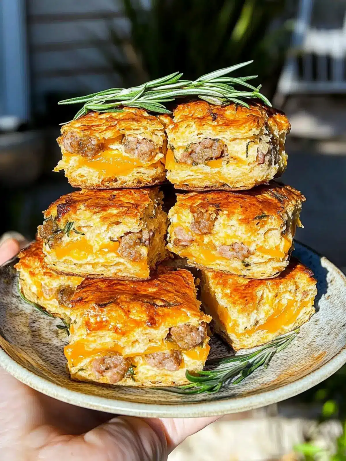 Sausage, Cheddar & Rosemary Breakfast Biscuits with Sweet Heat 3 Sausage, Cheddar, & Rosemary Breakfast Biscuits with Jalapeno-Honey Glaze