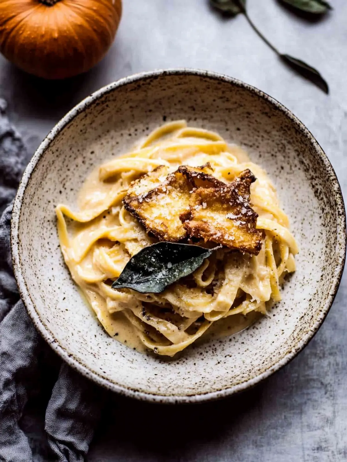 Creamy Brown Butter Pumpkin Fettuccine Alfredo with Fried Cheese 2 Brown Butter Pumpkin Fettuccine Alfredo with Fried Cheese