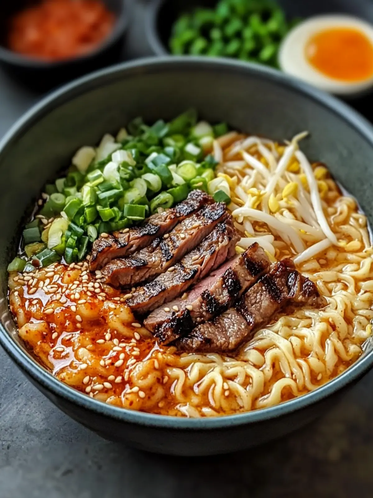 Spicy Korean Ramen with Grilled Beef & Creamy Sauce Bliss 4 Spicy Korean Ramen with Grilled Beef & Creamy Sauce