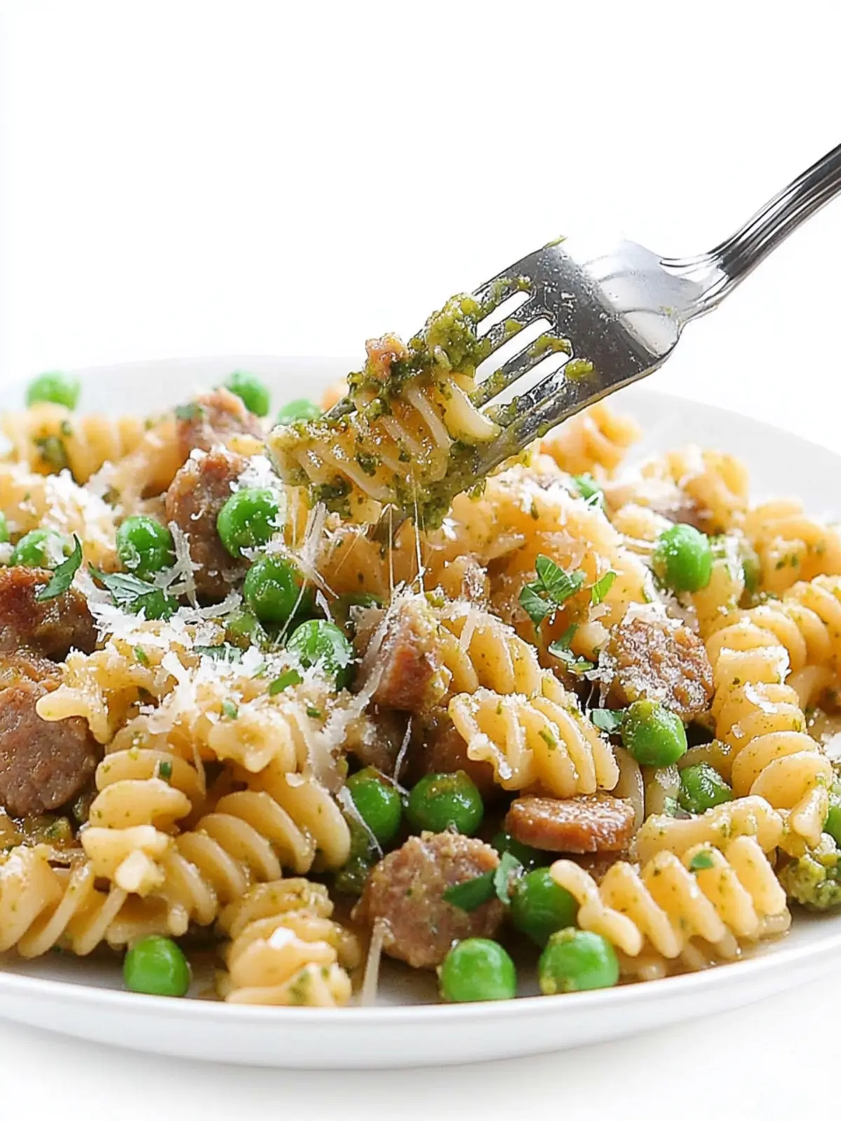 Sausage Pesto Pasta with Caramelized Onions and Peas Delight 5 Sausage Pesto Pasta with Caramelized Onions and Peas