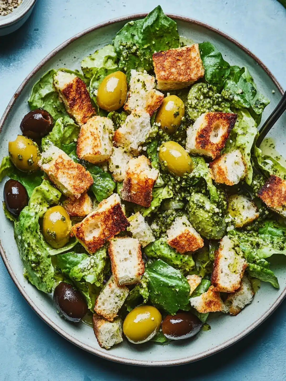 Pesto Caesar Salad with Castelvetrano Olives: A Fresh Twist 2 Pesto Caesar Salad with Castelvetrano Olives