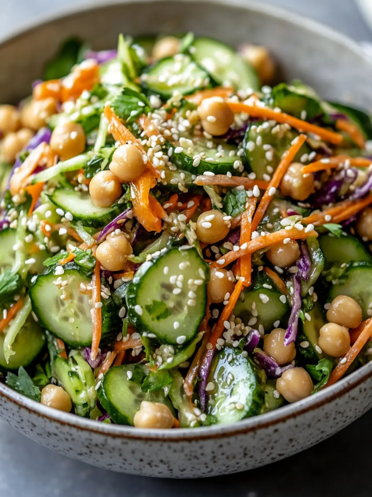 Delicious Asian Cucumber and Chickpea Slaw with Sesame Dressing 3 Asian Cucumber and Chickpea Slaw with Sesame Dressing