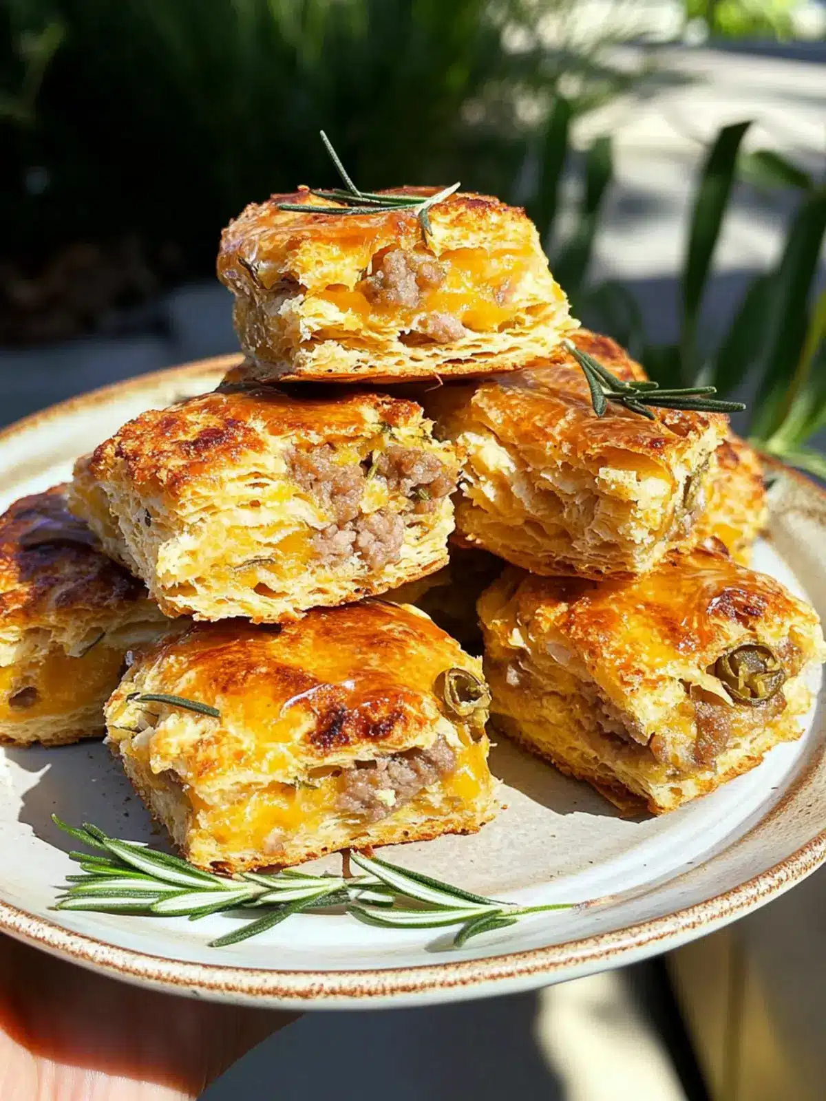 Sausage, Cheddar & Rosemary Breakfast Biscuits with Sweet Heat 2 Sausage, Cheddar, & Rosemary Breakfast Biscuits with Jalapeno-Honey Glaze