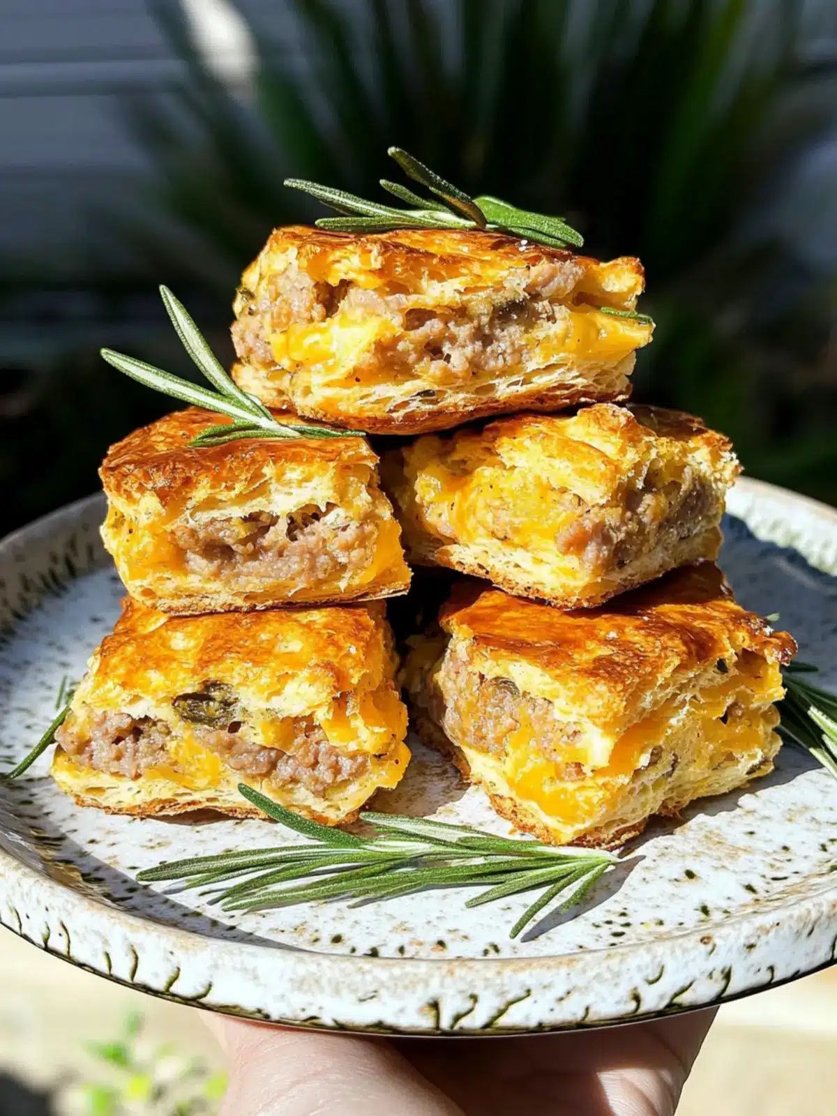 Sausage, Cheddar & Rosemary Breakfast Biscuits with Sweet Heat 4 Sausage, Cheddar, & Rosemary Breakfast Biscuits with Jalapeno-Honey Glaze