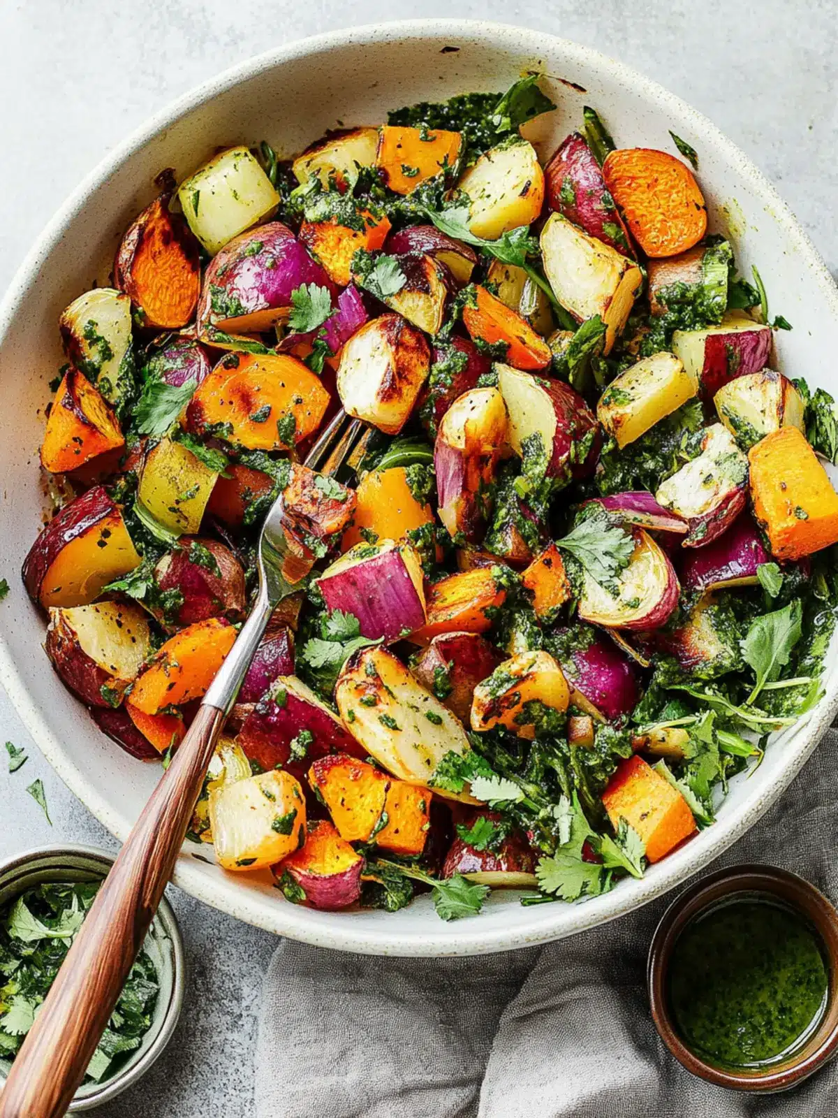 Charming Roasted Root Vegetables with Chimichurri Sauce Bliss 2 Roasted Root Vegetables with Chimichurri Sauce