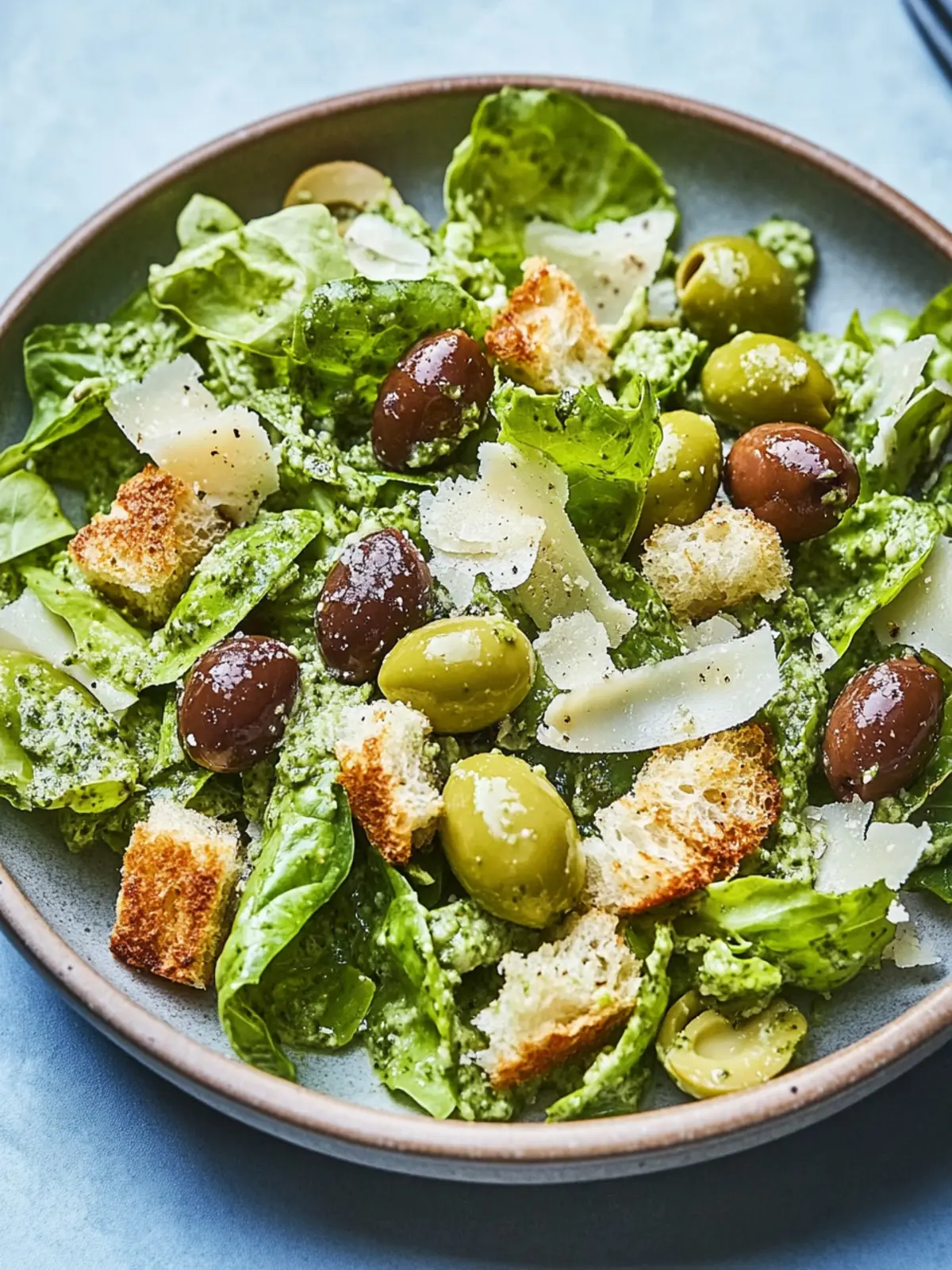 Pesto Caesar Salad with Castelvetrano Olives: A Fresh Twist 4 Pesto Caesar Salad with Castelvetrano Olives