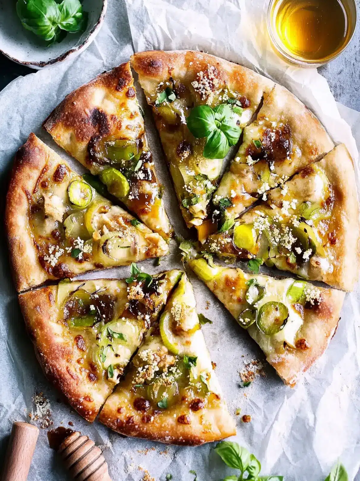 Savory Caramelized Leek Pizza with Spicy Honey Delight 2 Caramelized Leek Pizza with Spicy Honey