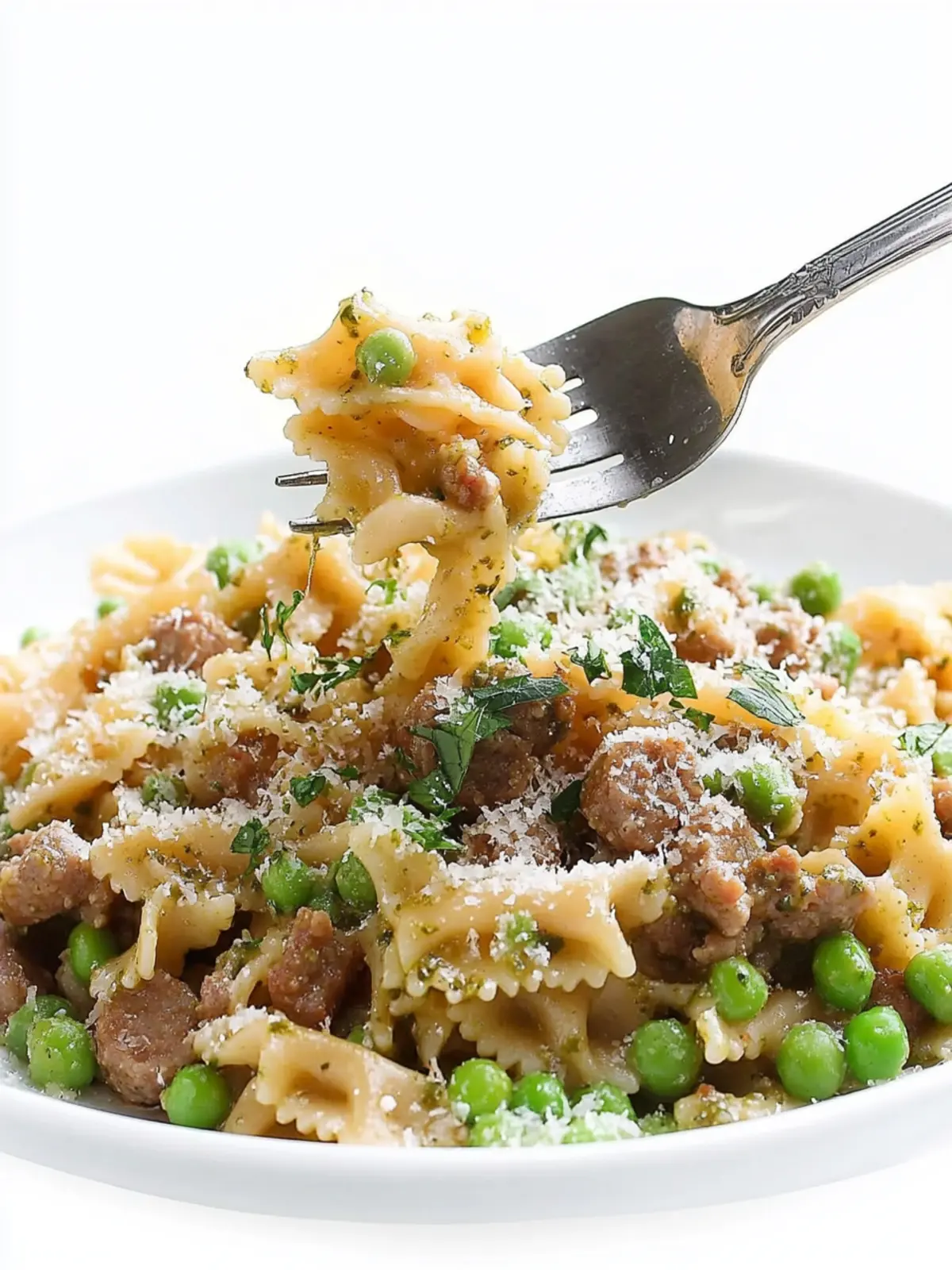 Sausage Pesto Pasta with Caramelized Onions and Peas Delight 3 Sausage Pesto Pasta with Caramelized Onions and Peas