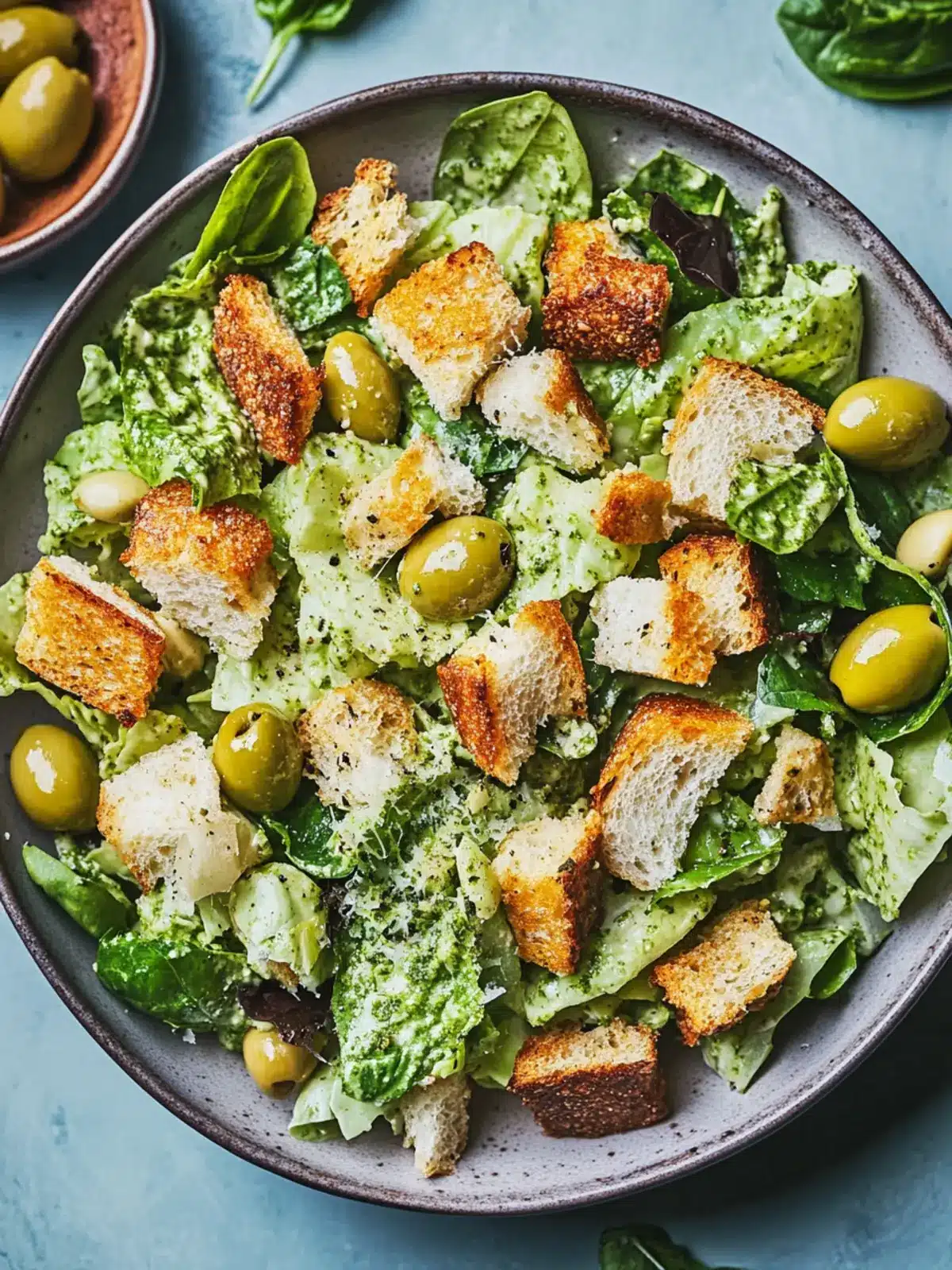 Pesto Caesar Salad with Castelvetrano Olives: A Fresh Twist 3 Pesto Caesar Salad with Castelvetrano Olives