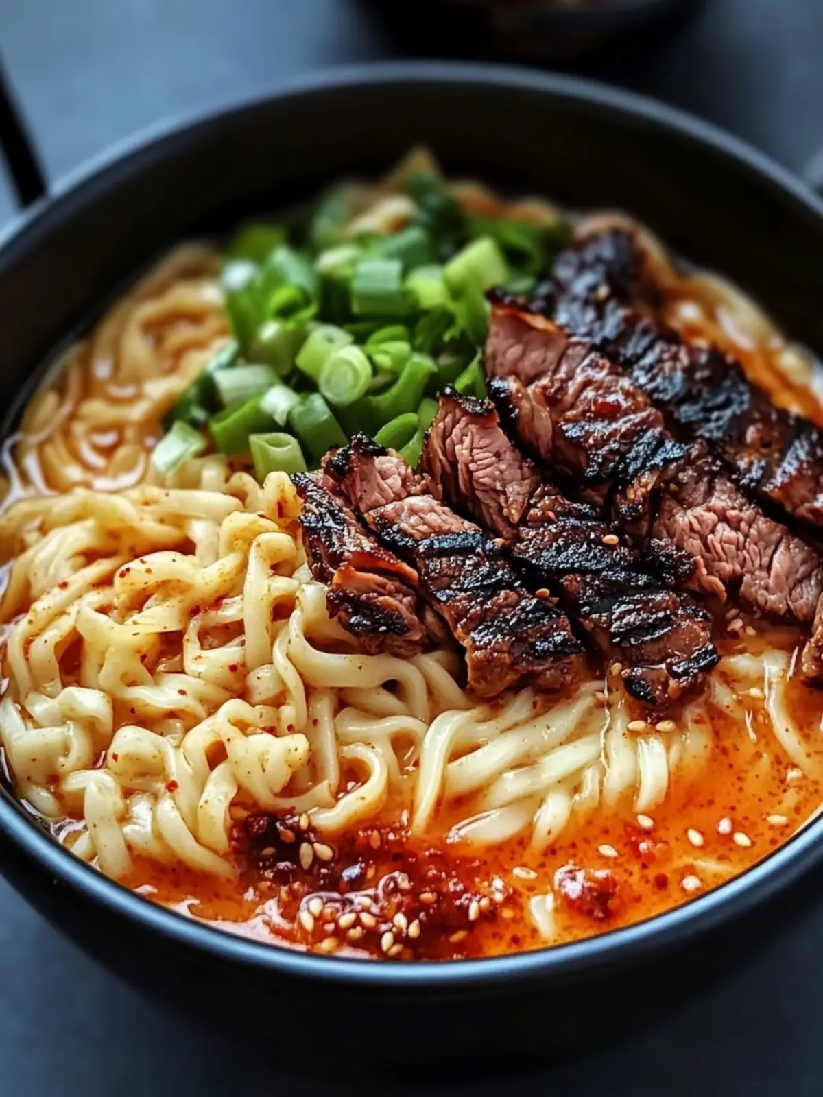 Spicy Korean Ramen with Grilled Beef & Creamy Sauce Bliss 2 Spicy Korean Ramen with Grilled Beef & Creamy Sauce