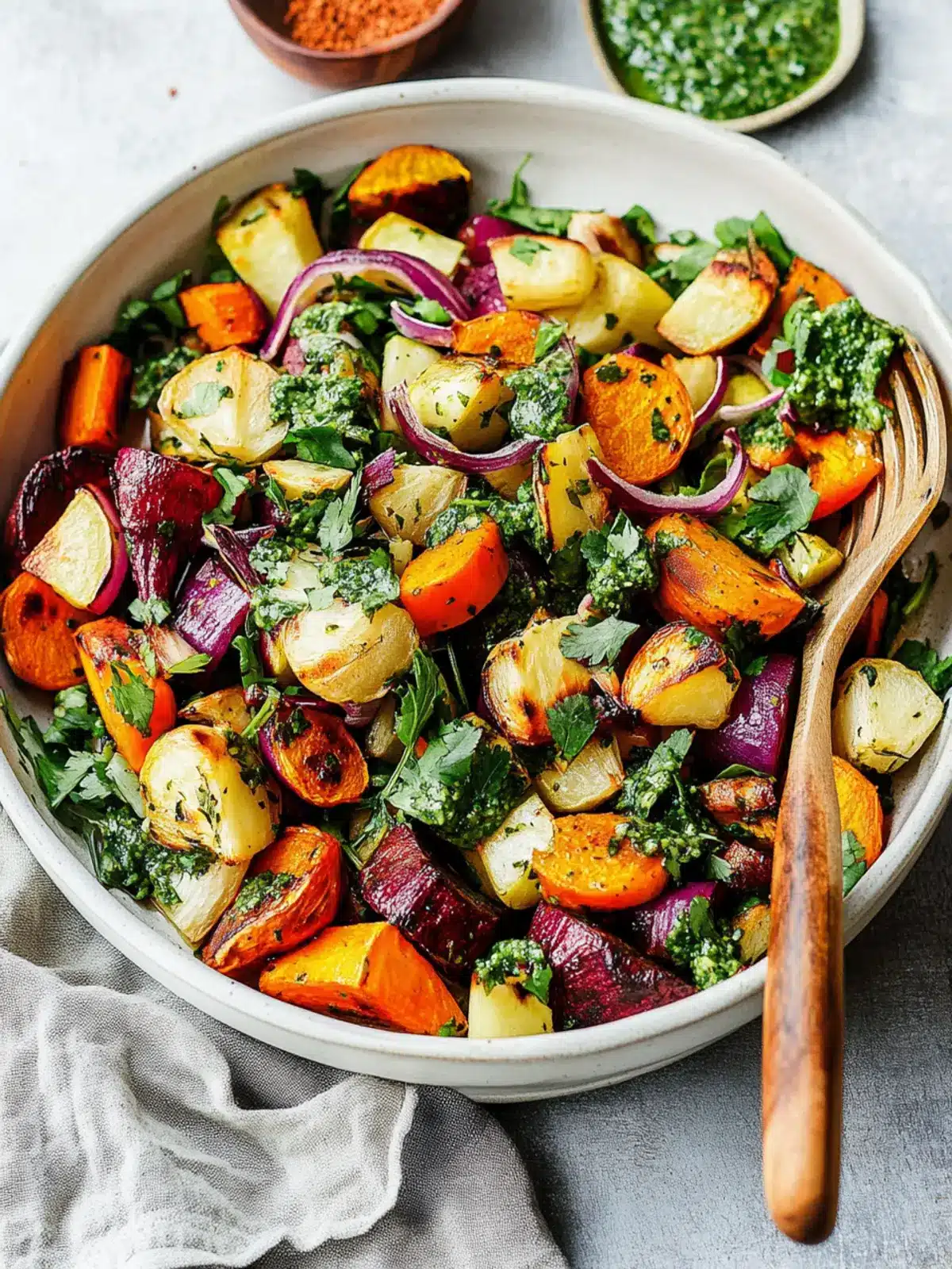 Charming Roasted Root Vegetables with Chimichurri Sauce Bliss 3 Roasted Root Vegetables with Chimichurri Sauce