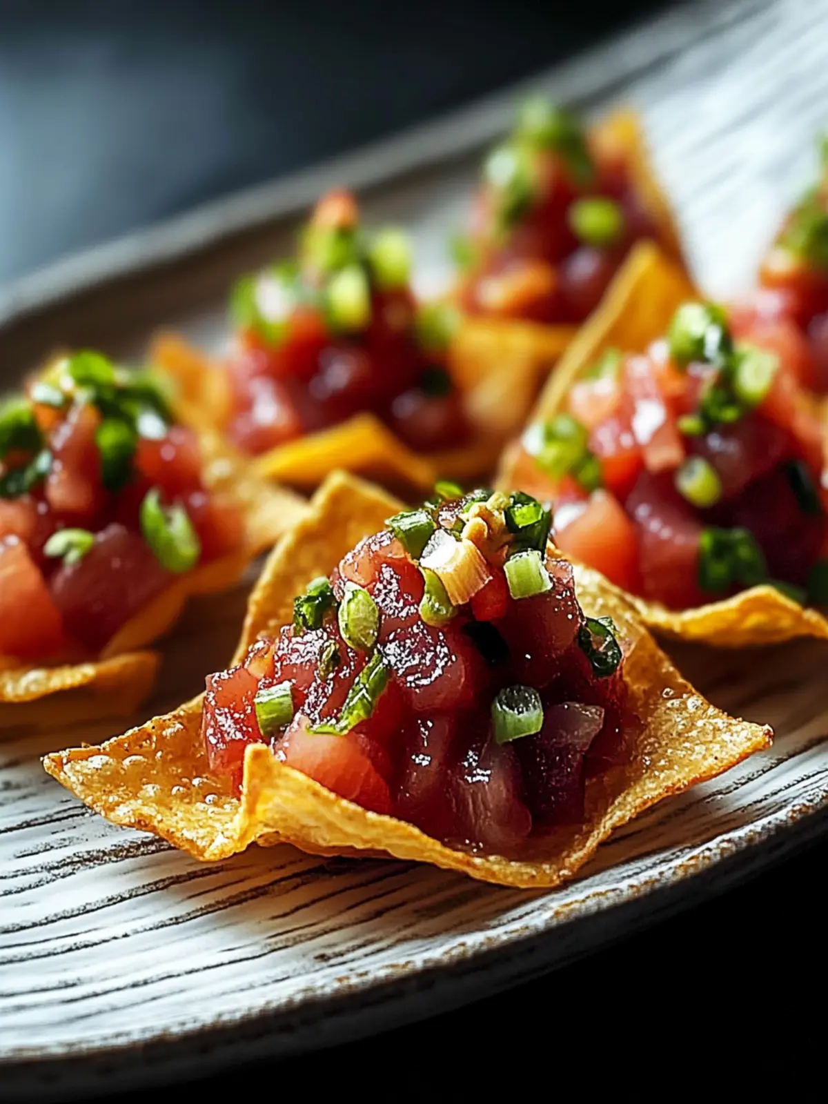 Elevate Your Appetizer Game: Spicy Tuna Tartare on Crispy Wonton Chips Recipe 4 Spicy Tuna Tartare on Crispy Wonton Chips Recipe