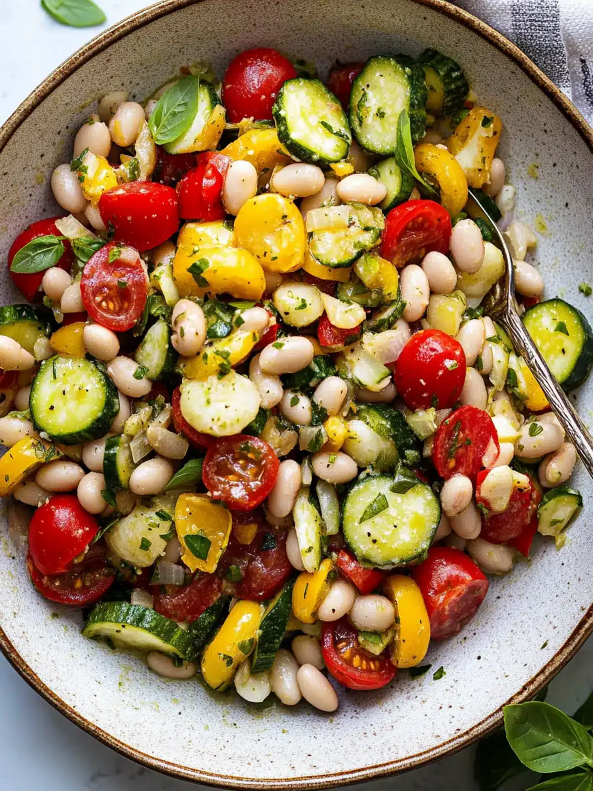 Savor Summer: White Bean Salad with Grilled Veggies Delight 3 White bean salad with summer vegetables