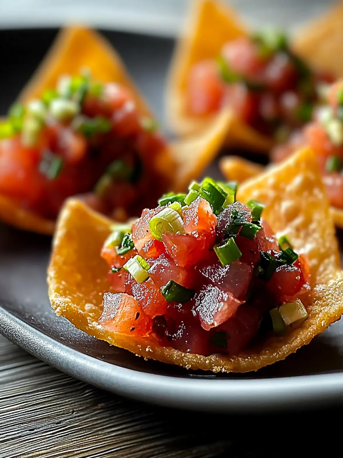 Elevate Your Appetizer Game: Spicy Tuna Tartare on Crispy Wonton Chips Recipe 3 Spicy Tuna Tartare on Crispy Wonton Chips Recipe