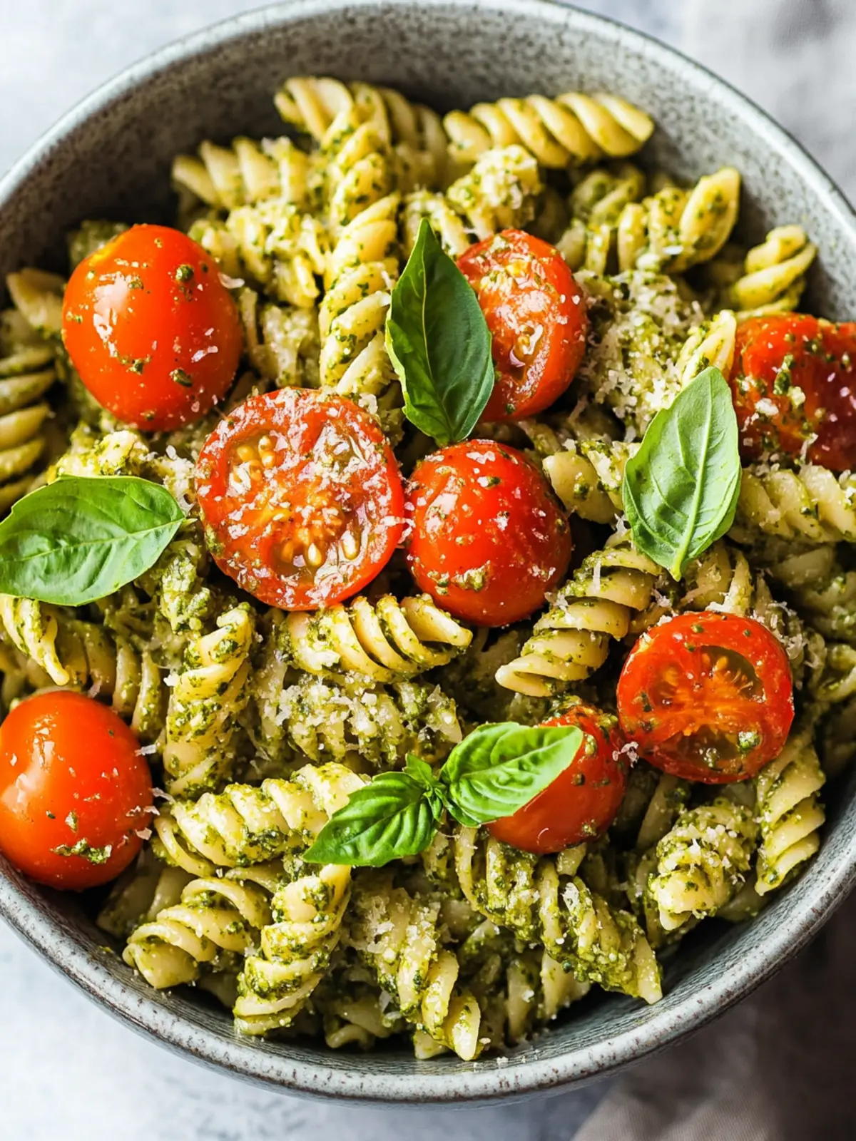 Delicious Pesto Pasta with Cherry Tomatoes in Minutes! 2 Pesto Pasta with Cherry Tomatoes