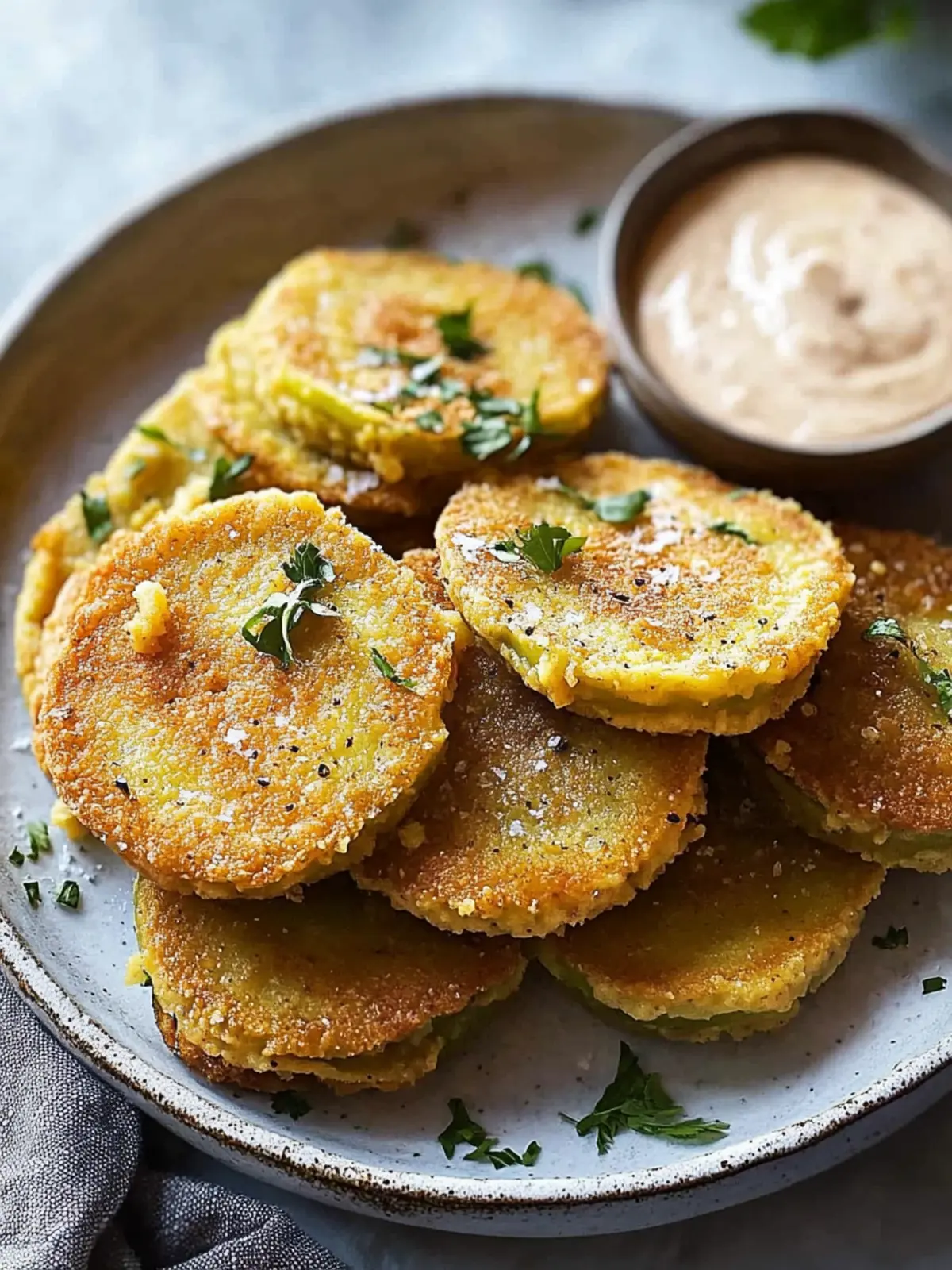 Crispy Fried Green Tomatoes with Zesty Remoulade Sauce 4 Fried Green Tomatoes with Remoulade Sauce