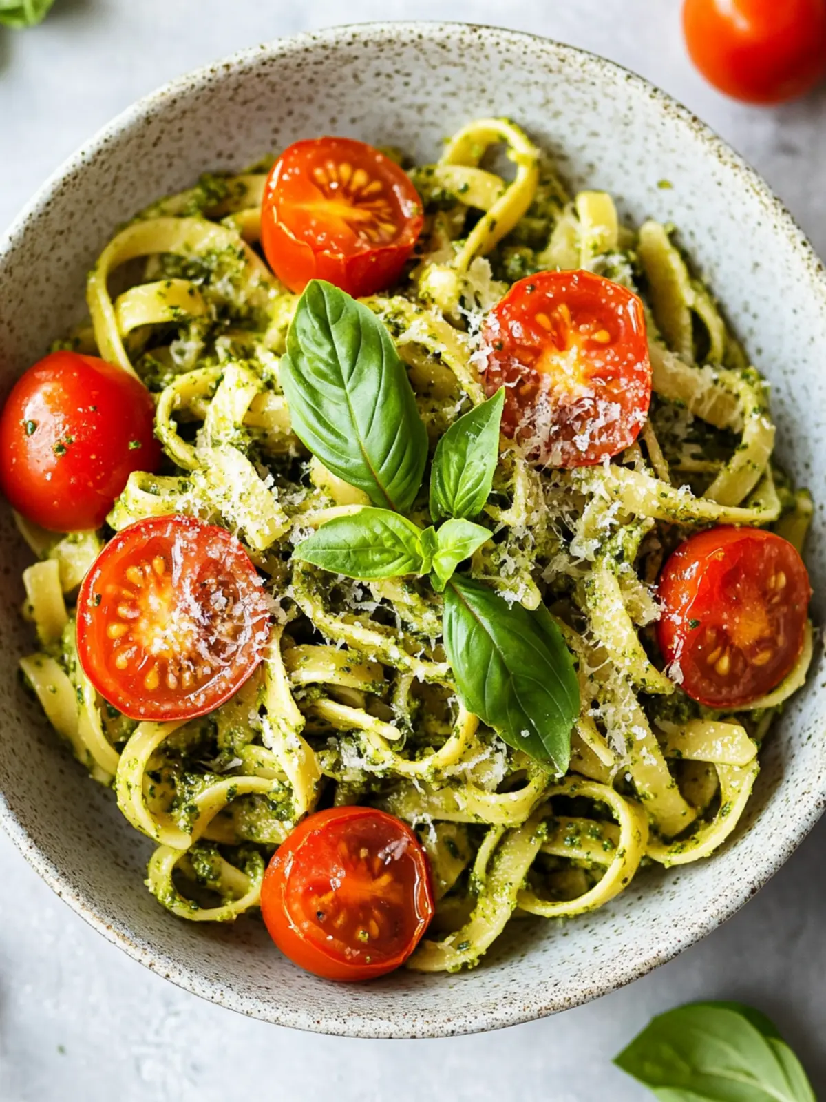 Delicious Pesto Pasta with Cherry Tomatoes in Minutes! 3 Pesto Pasta with Cherry Tomatoes