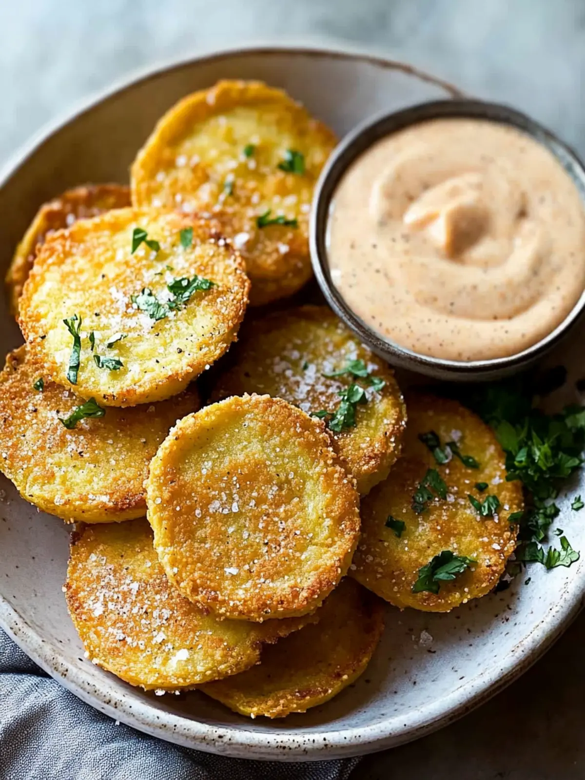 Crispy Fried Green Tomatoes with Zesty Remoulade Sauce 5 Fried Green Tomatoes with Remoulade Sauce