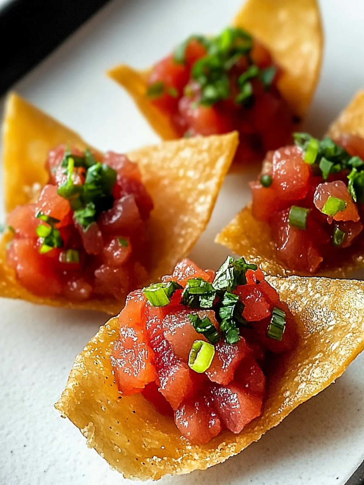 Elevate Your Appetizer Game: Spicy Tuna Tartare on Crispy Wonton Chips Recipe 2 Spicy Tuna Tartare on Crispy Wonton Chips Recipe