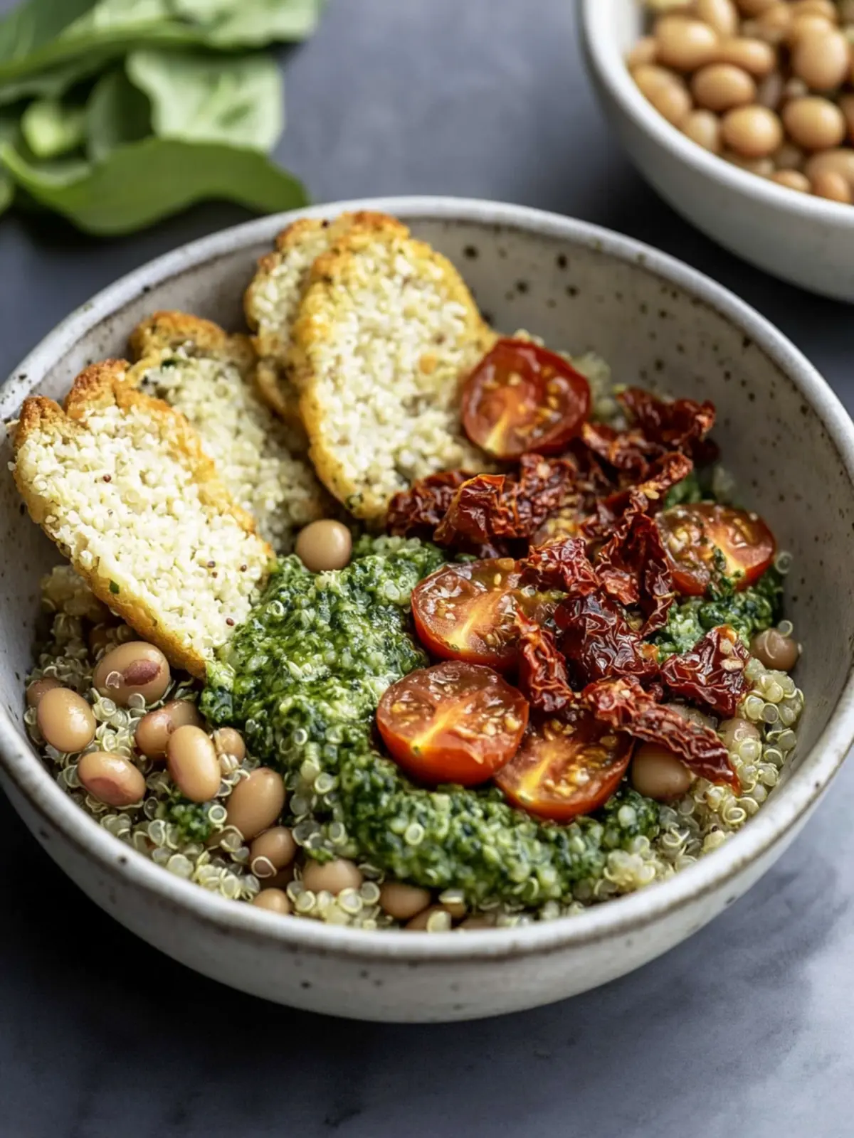 Spinach Pesto Butter Bean Lentil Quinoa Bowls with Sun-Dried Tomatoes Delight 2 Spinach Pesto Butter Bean Lentil Quinoa Bowls with Sun-Dried Tomatoes