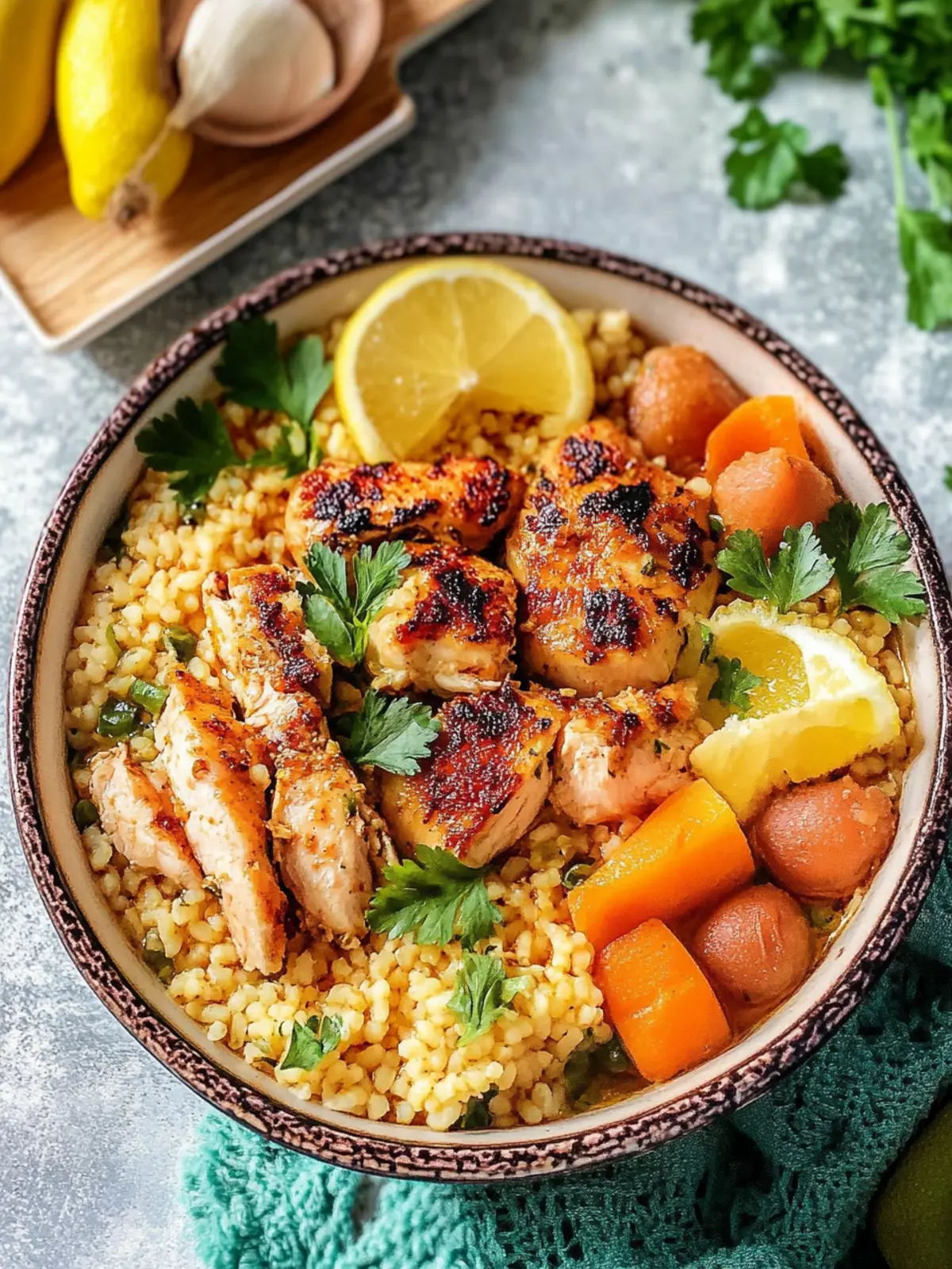 Savory Authentic Maftoul with Chicken and Veggie Delight 2 Authentic Maftoul with Chicken