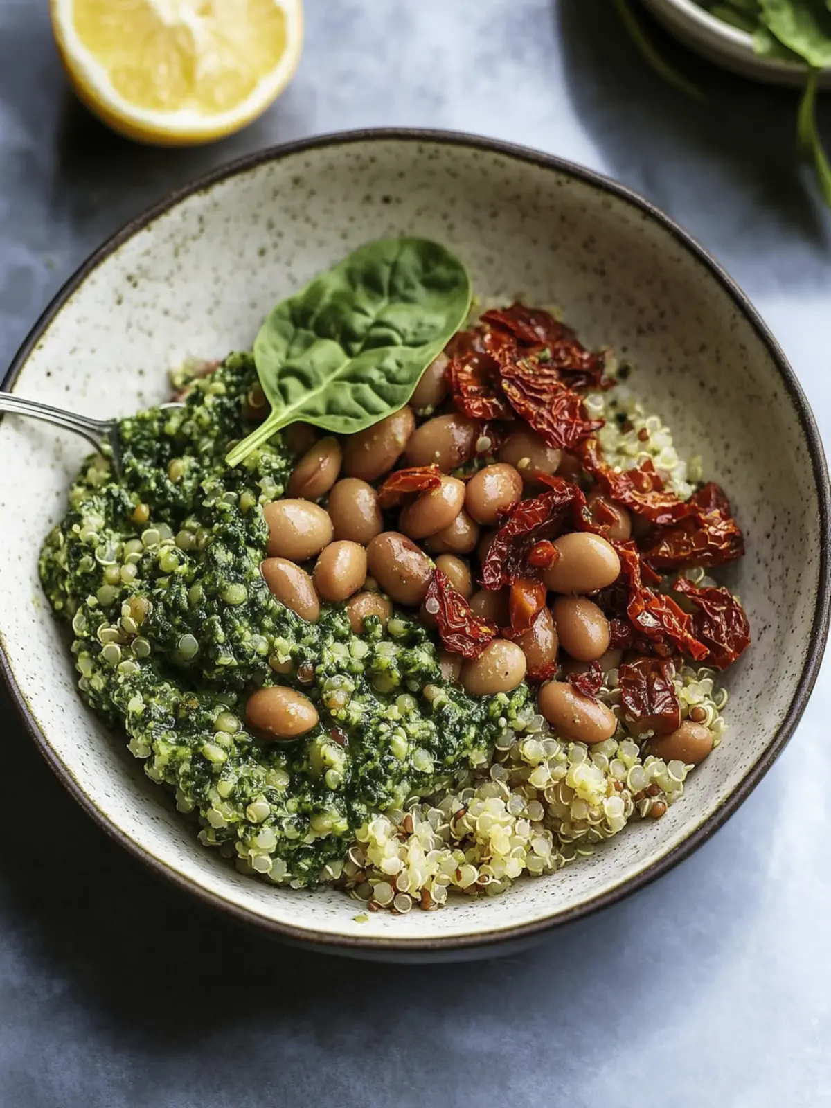 Spinach Pesto Butter Bean Lentil Quinoa Bowls with Sun-Dried Tomatoes Delight 4 Spinach Pesto Butter Bean Lentil Quinoa Bowls with Sun-Dried Tomatoes