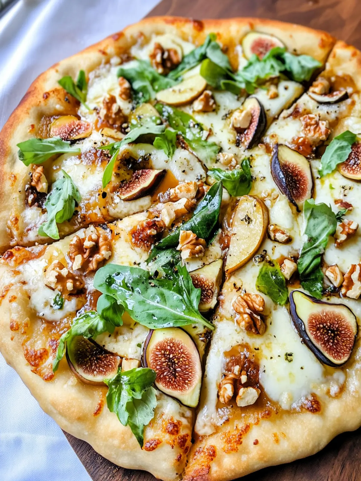 Indulge in Fig, Pear, Walnut, Brie, Honey and Goat Cheese Pizza 2 Fig, Pear, Walnut, Brie, Honey and Goat Cheese Pizza