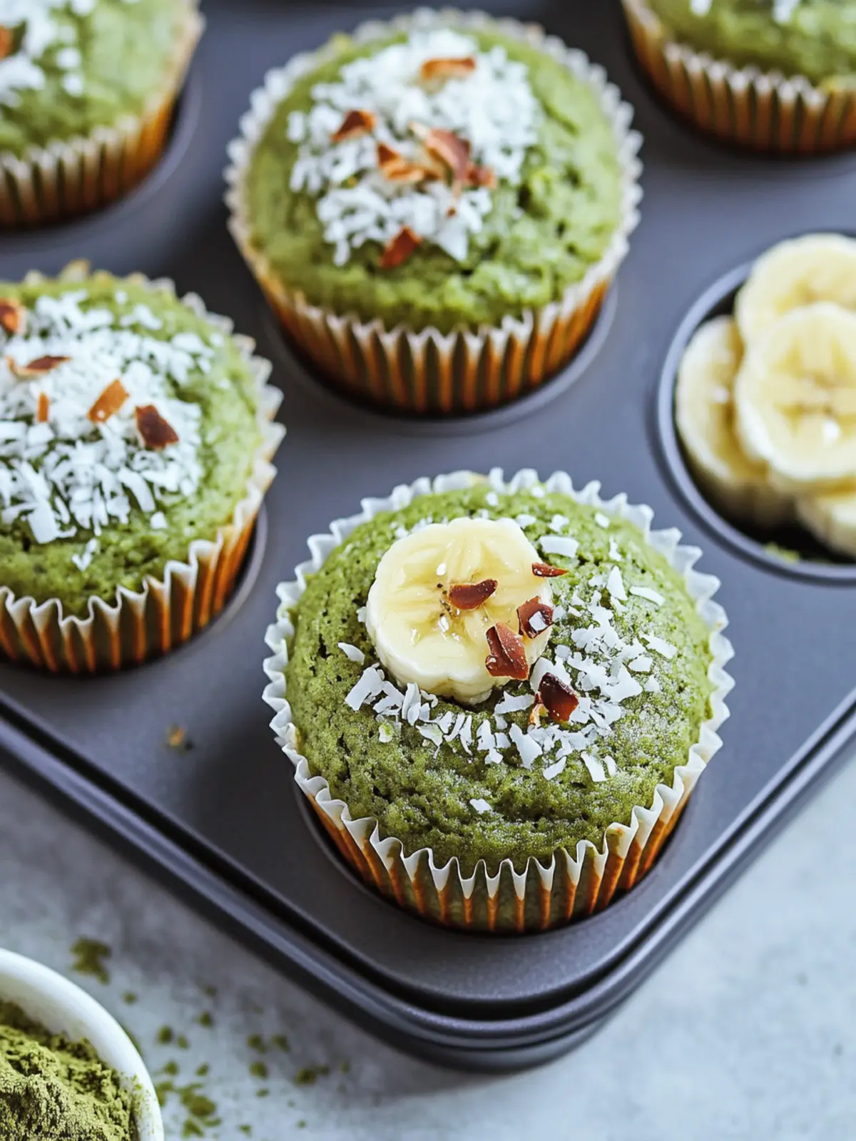 Delicious Healthy Matcha Muffins with Banana and Coconut 5 Healthy Matcha Muffins with Banana and Coconut