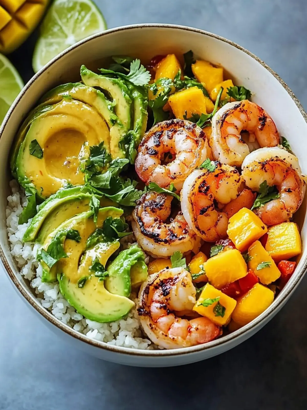 Shrimp and Avocado Bowls with Mango Salsa for Fresh Fiesta Fun 4 Shrimp and Avocado Bowls with Mango Salsa & Lime-Chili Sauce