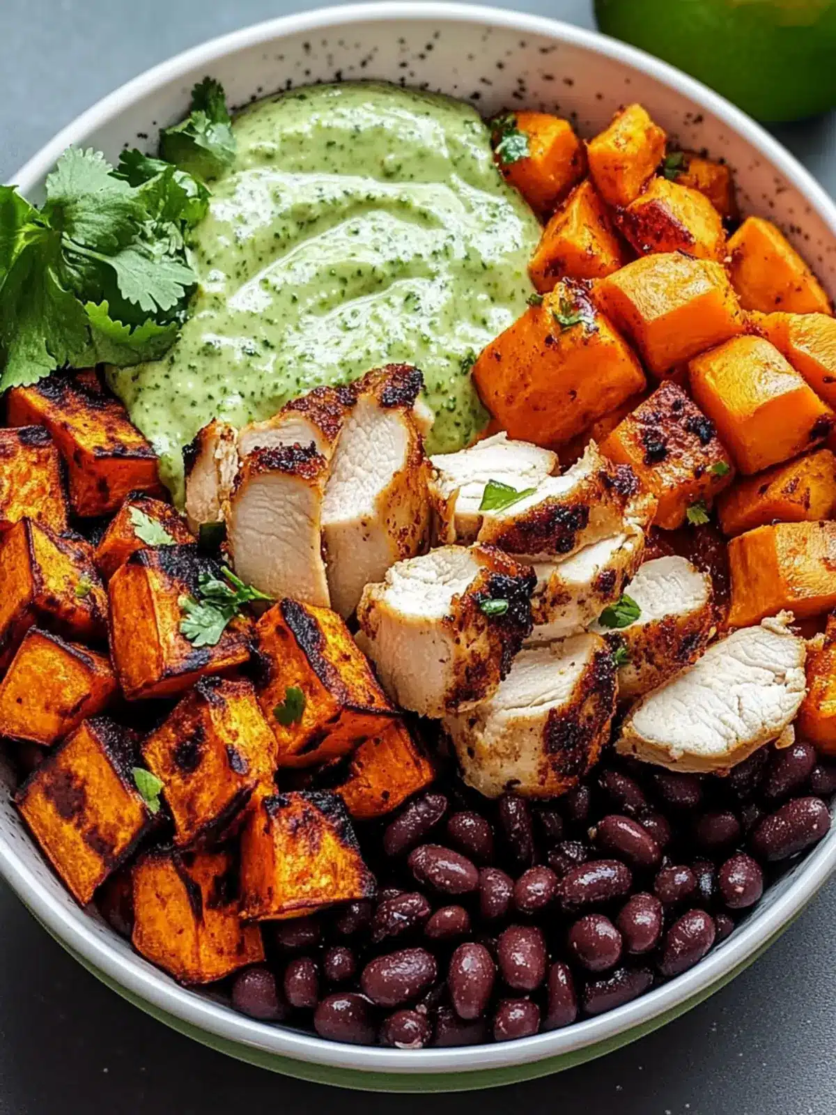 Healthy Chipotle Chicken Bowl with Black Beans & Veggies 2 Chipotle Chicken Bowl with Black Beans, Sweet Potatoes, and Cilantro Lime Sauce