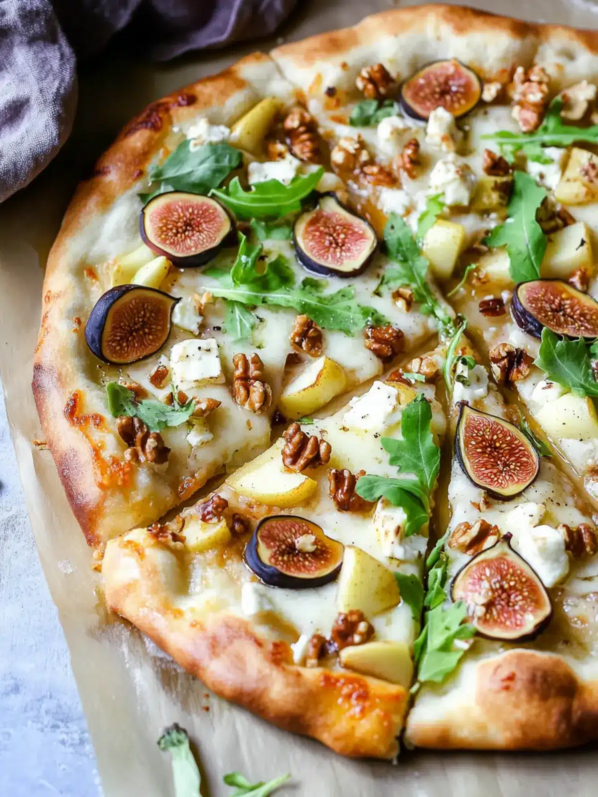 Indulge in Fig, Pear, Walnut, Brie, Honey and Goat Cheese Pizza 4 Fig, Pear, Walnut, Brie, Honey and Goat Cheese Pizza