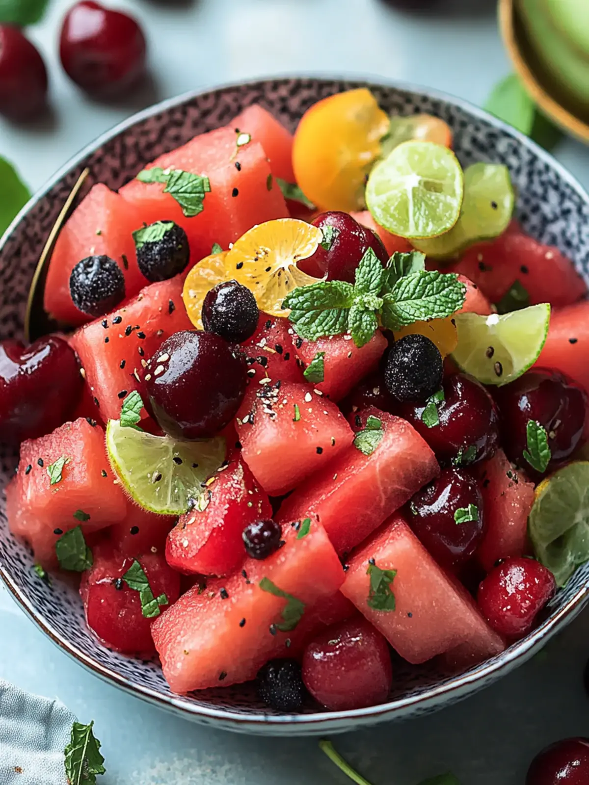 Delicious Watermelon Fruit Salad with Cherries for Summer Bliss 5 Watermelon Fruit Salad with Cherries