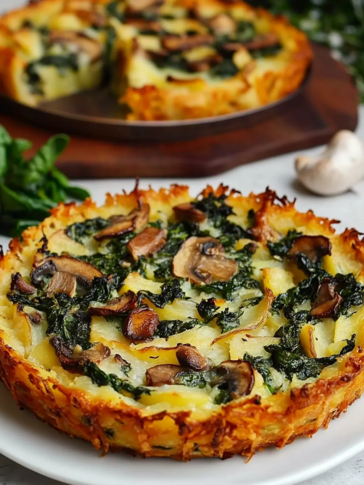 Crispy Grated Potato Pie with Spinach and Mushrooms Delight 2 Crispy Grated Potato Pie with Spinach and Mushrooms